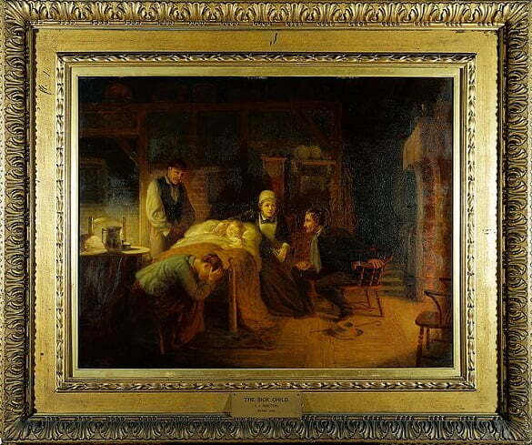 The-sick-child-its-grieving-parents-a-nursemaid-and-a-medical-practitioner.-John-Whitehead-Walton-1894